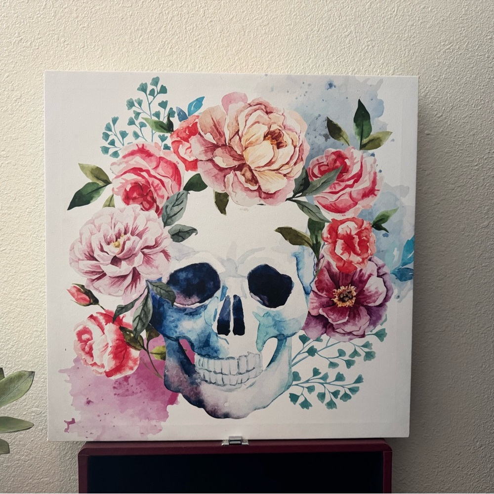 Floral Skull Canvas Wall Art - Multicolor